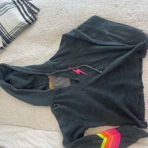 Aviator Nation Charcoal Hoodie with Pink and Rainbow Accents